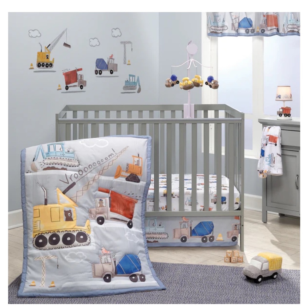 Lambs & Ivy Construction Zone 3-Piece Trucks Nursery Baby Crib Bedding Set